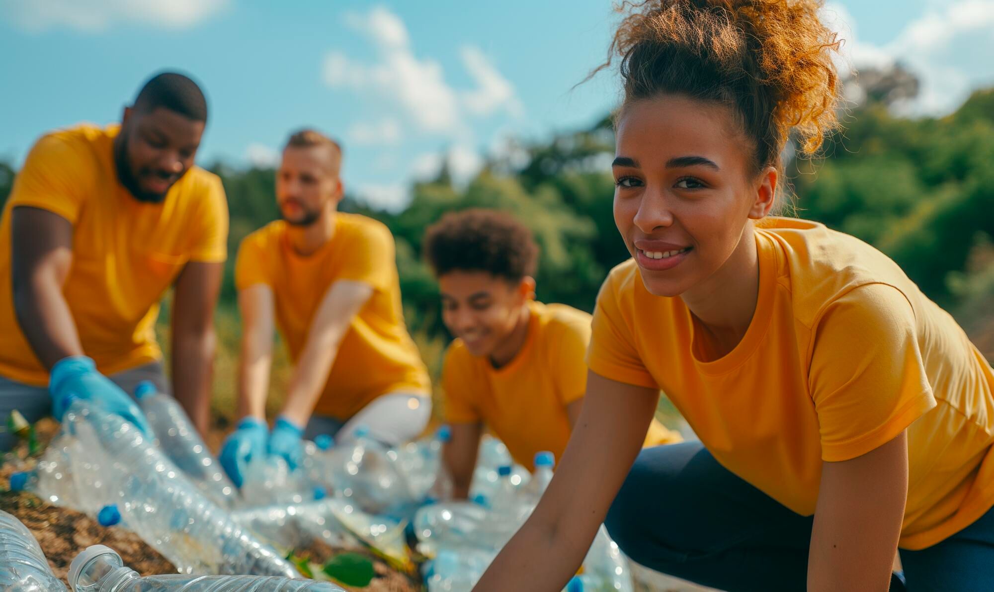 People cleaning plastic waste